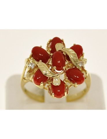 OKAZAŁY PIERŚCIONEK Z KORALAMI ZE ZŁOTA PRÓBY 585