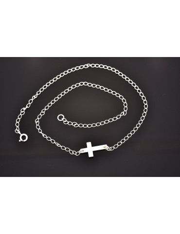 SREBRNY NASZYJNIK ŁAŃCUSZEK Z KRZYŻYKIEM PR. 925 + GRAWER GRATIS