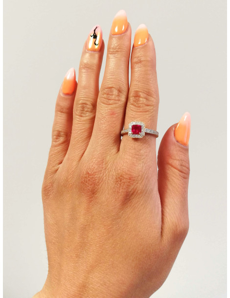 ZŁOTY PIERŚCIONEK ZARĘCZYNOWY KWADRAT Z RUBINEM PR. 585