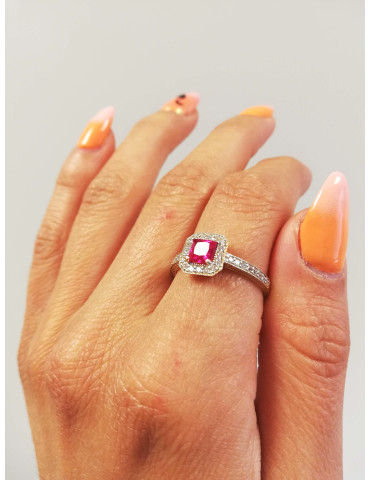 ZŁOTY PIERŚCIONEK ZARĘCZYNOWY KWADRAT Z RUBINEM PR. 585