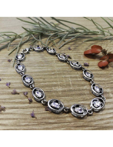 SREBRNA BRANSOLETA OWALE Z CYRKONIAMI PR. 925