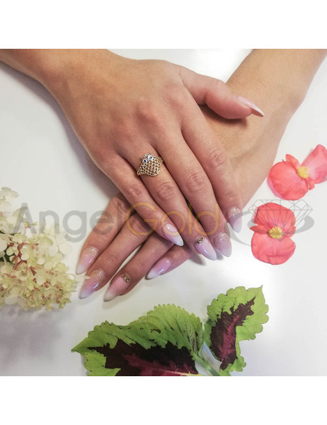 Złoty pierścionek SOWA z szafirami pr. 585