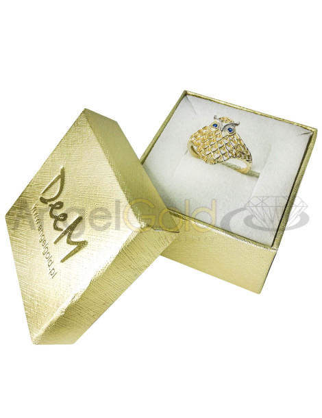 Złoty pierścionek SOWA z szafirami pr. 585