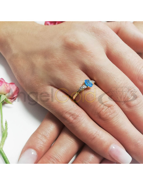 Złoty pierścionek zaręczynowy z akwamarynem pr. 585