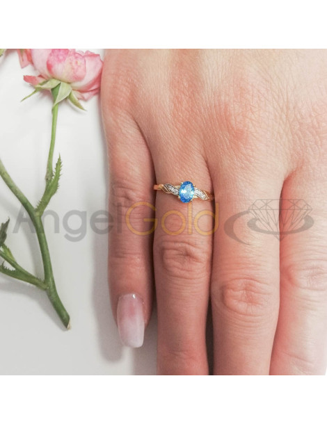 Złoty pierścionek zaręczynowy z akwamarynem pr. 585