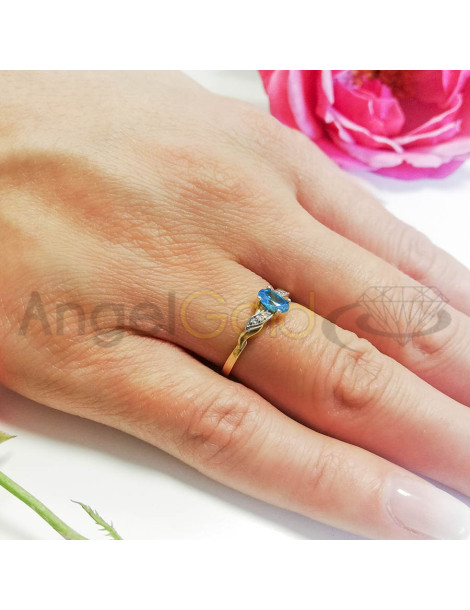 Złoty pierścionek zaręczynowy z akwamarynem pr. 585