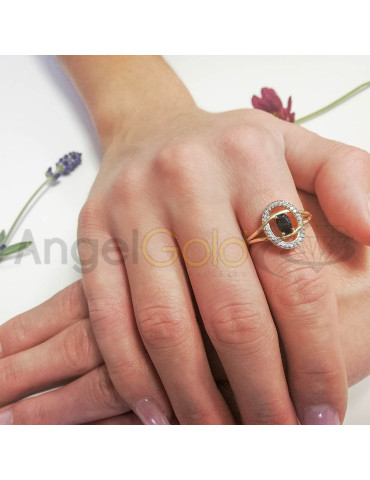 ZŁOTY PIERŚCIONEK Z CZARNĄ CYRKONIĄ OWALNY PR. 585