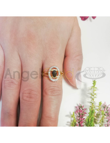 ZŁOTY PIERŚCIONEK Z CZARNĄ CYRKONIĄ OWALNY PR. 585