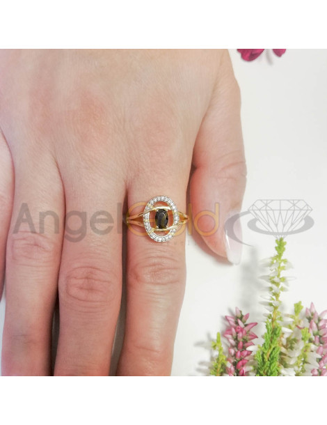 ZŁOTY PIERŚCIONEK Z CZARNĄ CYRKONIĄ OWALNY PR. 585