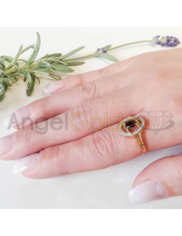 ZŁOTY PIERŚCIONEK Z CZARNĄ CYRKONIĄ OWALNY PR. 585