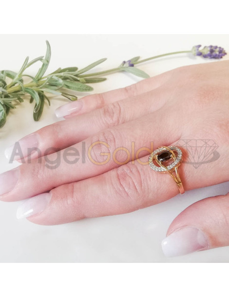 ZŁOTY PIERŚCIONEK Z CZARNĄ CYRKONIĄ OWALNY PR. 585