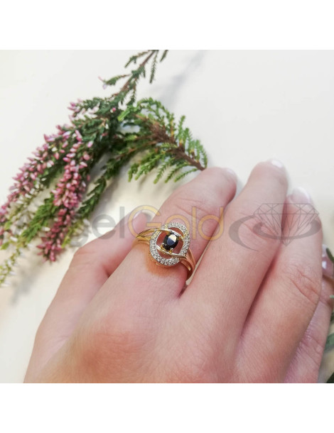 ZŁOTY PIERŚCIONEK Z CZARNĄ CYRKONIĄ OWALNY PR. 585