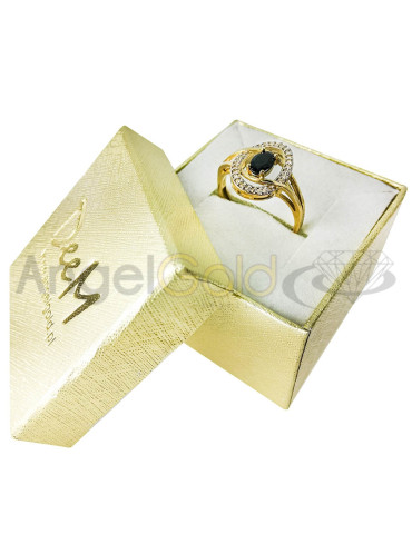 ZŁOTY PIERŚCIONEK Z CZARNĄ CYRKONIĄ OWALNY PR. 585