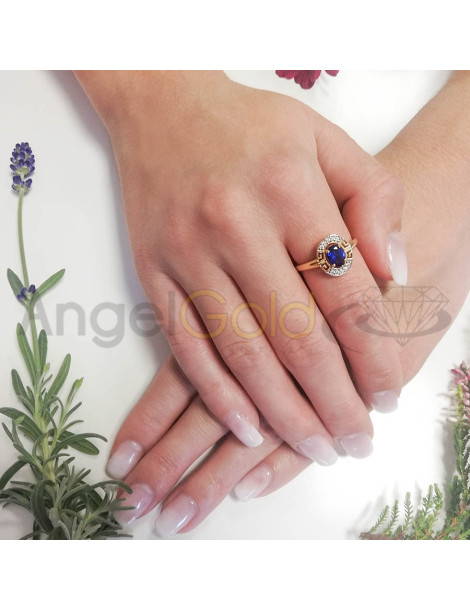 ZŁOTY PIERŚCIONEK WZÓR GRECKI Z SZAFIREM OWAL PR. 585