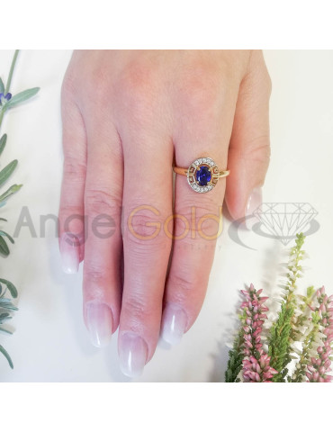 ZŁOTY PIERŚCIONEK WZÓR GRECKI Z SZAFIREM OWAL PR. 585