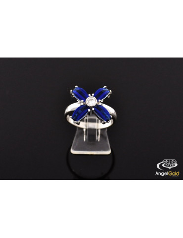 SREBRNY KOMPLET KWIATY Z DUŻYMI SZAFIRAMI PR. 925