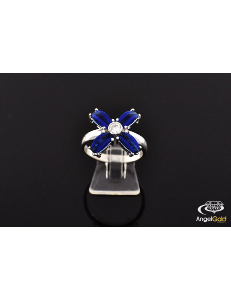 SREBRNY KOMPLET KWIATY Z DUŻYMI SZAFIRAMI PR. 925