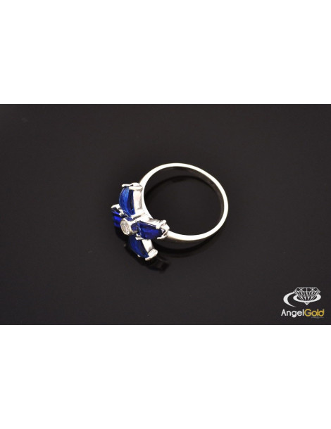 SREBRNY KOMPLET KWIATY Z DUŻYMI SZAFIRAMI PR. 925