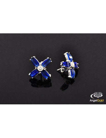 SREBRNY KOMPLET KWIATY Z DUŻYMI SZAFIRAMI PR. 925