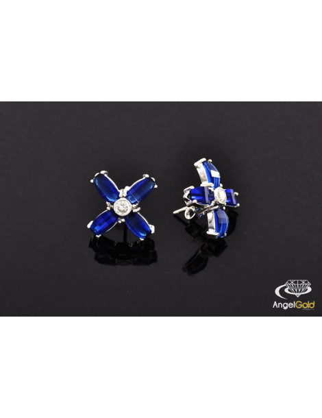 SREBRNY KOMPLET KWIATY Z DUŻYMI SZAFIRAMI PR. 925