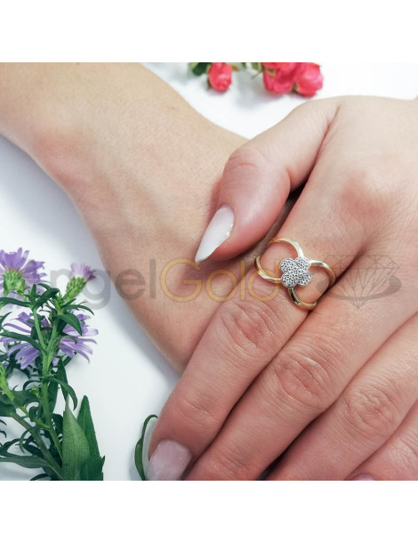 ZŁOTY PIERŚCIONEK Z CZTEROLISTNĄ KONICZYNKĄ PR. 585