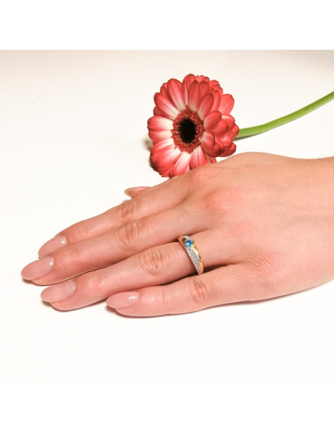 ZŁOTY PIERŚCIONEK ZARĘCZYNOWY Z BŁĘKITNĄ CYRKONIĄ PR. 585