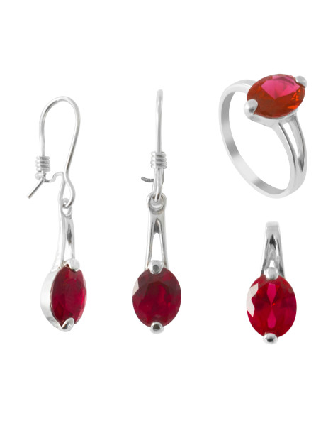 SREBRNY KOMPLET KLASYCZNY Z RUBINAMI PR. 925