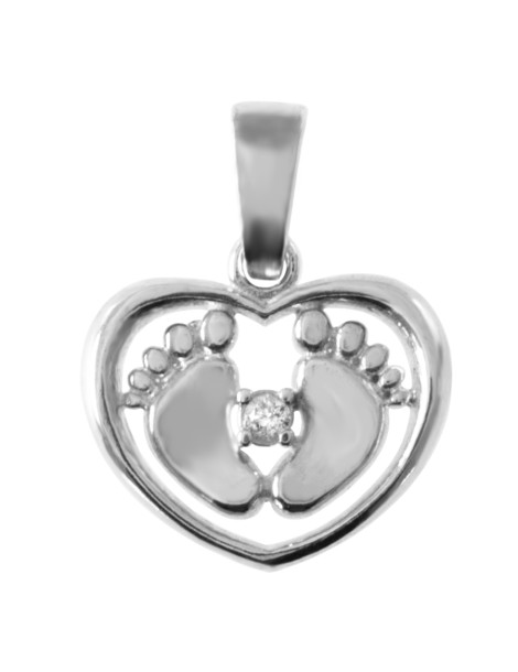 SREBRNY WISIOREK SERCE I STÓPKI Z BIAŁĄ CYRKONIĄ PR. 925