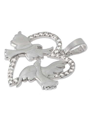 SREBRNY WISIOREK SERDUSZKA Z GOŁĄBKAMI Z CYRKONIAMI PR. 925