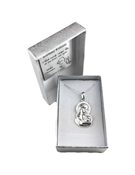 SREBRNY MEDALIK MATKA BOSKA Z DZIECIĄTKIEM PR. 925