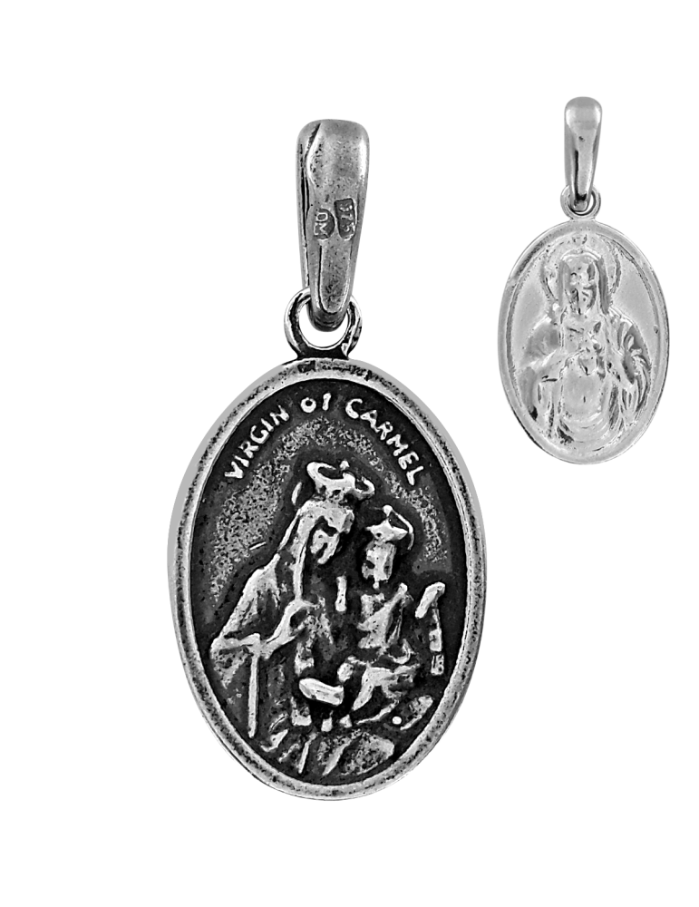 SREBRNY DWUSTRONNY MEDALIK SZKAPLERZ Z MATKĄ BOSKĄ I JEZUSEM PR. 925