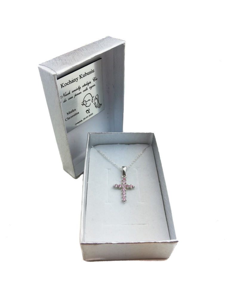 SREBRNY KRZYŻYK OZDOBNY Z CYRKONIAMI PR. 925 - RÓŻNE KOLORY