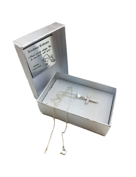 SREBRNY KRZYŻYK OZDOBNY Z CYRKONIAMI PR. 925 - RÓŻNE KOLORY