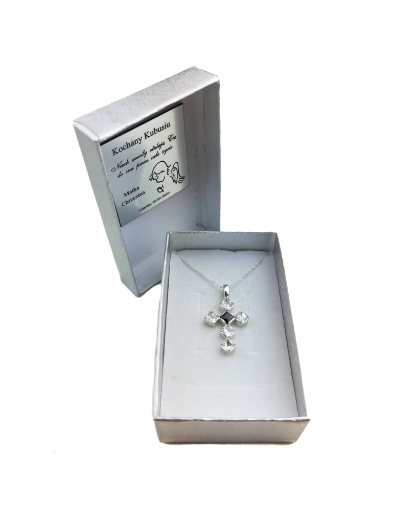 SREBRNY KRZYŻYK OZDOBNY Z CYRKONIAMI PR. 925 - RÓŻNE KOLORY