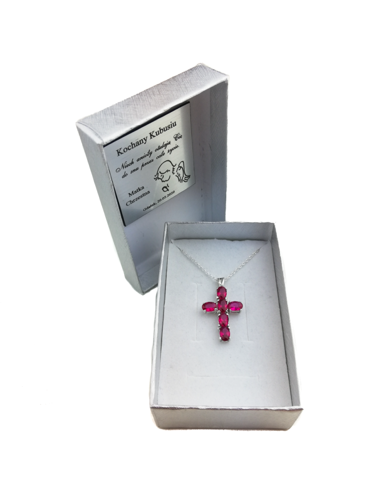 SREBRNY KRZYŻYK OZDOBNY Z CYRKONIAMI PR. 925 - RÓŻNE KOLORY