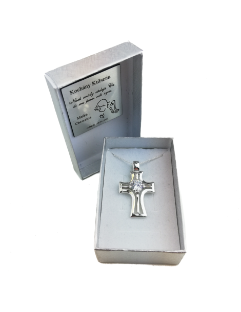 SREBRNY KRZYŻ OZDOBNY Z DUŻĄ CYRKONIĄ PR. 925