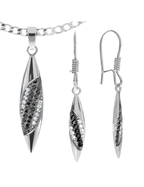 SREBRNY KOMPLET Z CZARNYMI I BIAŁYMI CYRKONIAMI PR. 925