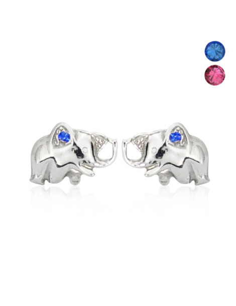 SREBRNE KOLCZYKI SŁONIKI Z CYRKONIAMI NA SZTYFT - RÓŻNE KOLORY