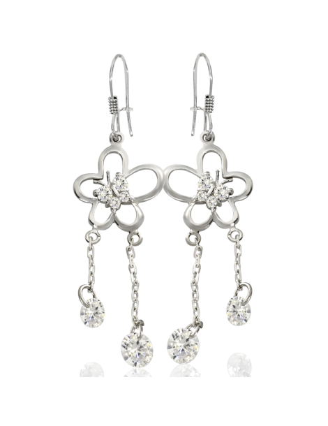 WISZĄCE SREBRNE KOLCZYKI KWIATKI NA BIGLU PR. 925