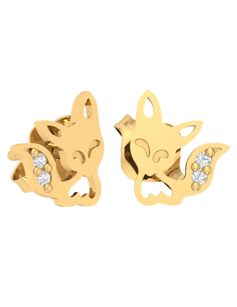 ZŁOTE KOLCZYKI LISKI Z CYRKONIAMI NA SZTYFT PR. 585