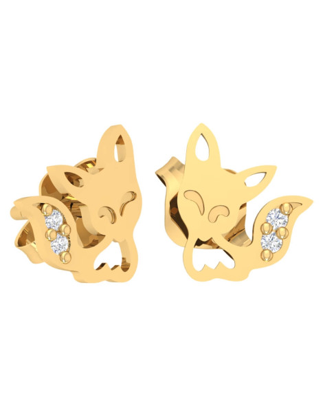 ZŁOTE KOLCZYKI LISKI Z CYRKONIAMI NA SZTYFT PR. 585