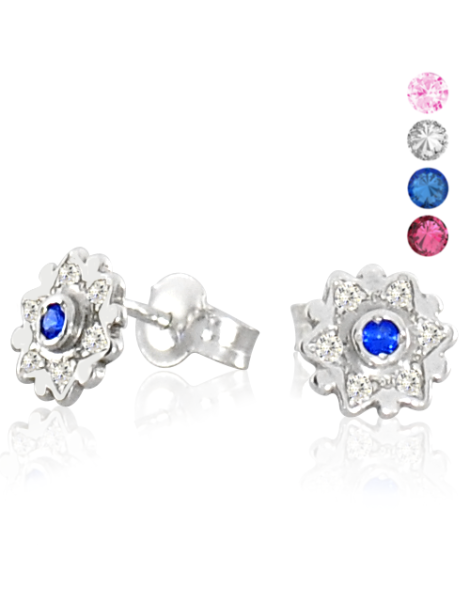 SREBRNE KOLCZYKI Z CYRKONIAMI NA SZTYFT - RÓŻNE KOLORY