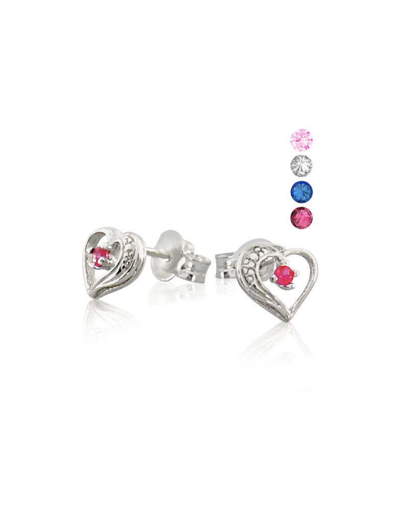 SREBRNE KOLCZYKI SERDUSZKA Z CYRKONIAMI NA SZTYFT - RÓŻNE KOLORY