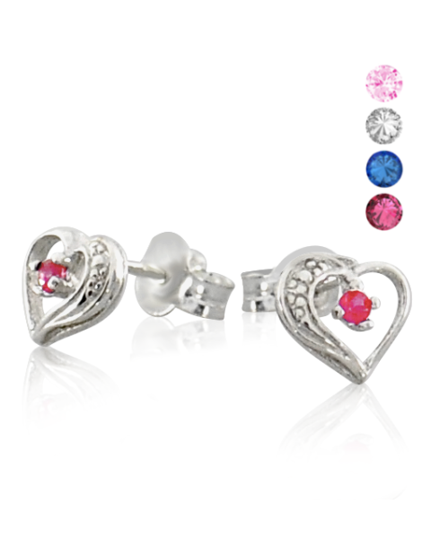 SREBRNE KOLCZYKI SERDUSZKA Z CYRKONIAMI NA SZTYFT - RÓŻNE KOLORY