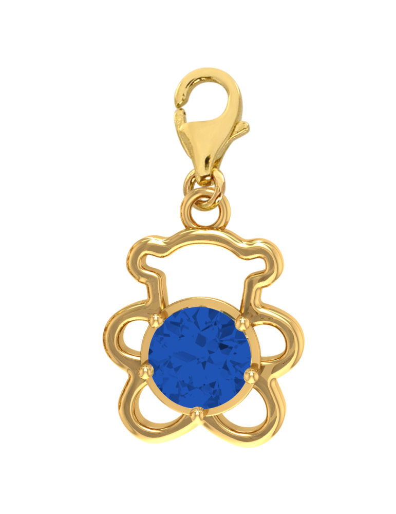 ZŁOTY CHARMS MIŚ Z CYRKONIĄ / RUBINEM / SZAFIREM PR. 585