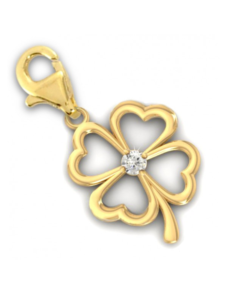 ZŁOTY CHARMS CZTEROLISTNA KONICZYNKA Z CYRKONIĄ PR. 585