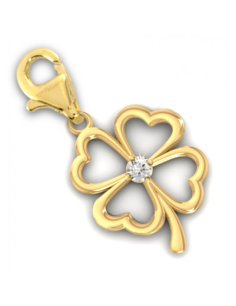 ZŁOTY CHARMS CZTEROLISTNA KONICZYNKA Z CYRKONIĄ PR. 585