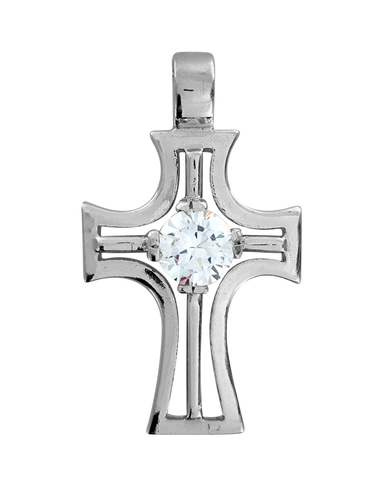 SREBRNY KRZYŻ OZDOBNY Z DUŻĄ CYRKONIĄ PR. 925