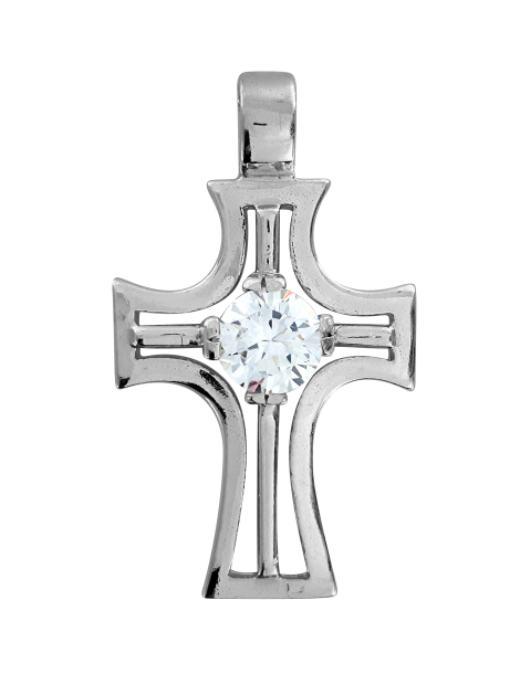 SREBRNY KRZYŻ OZDOBNY Z DUŻĄ CYRKONIĄ PR. 925