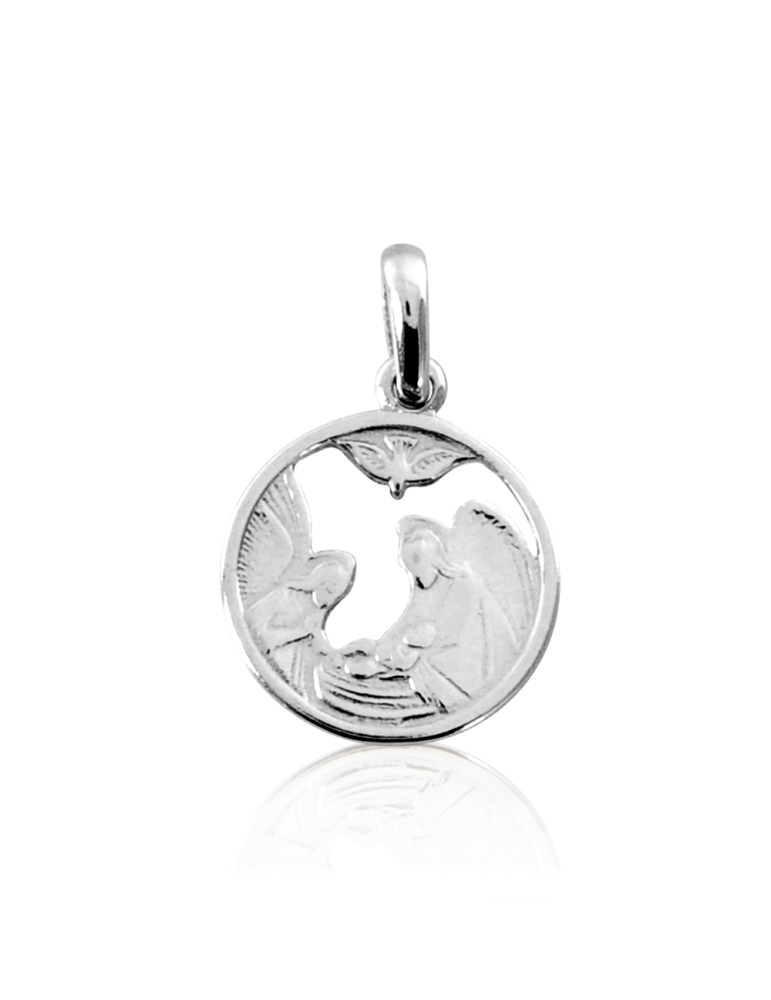 SREBRNY MEDALIK Z ANIOŁKAMI NA CHRZEST PR. 925 + GRAWER GRATIS!